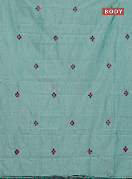 Semi silk cotton saree teal green and navy blue with embroided buttas in borderless style