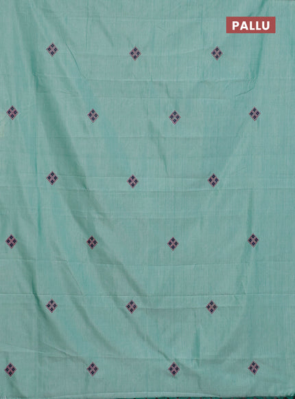 Semi silk cotton saree teal green and navy blue with embroided buttas in borderless style