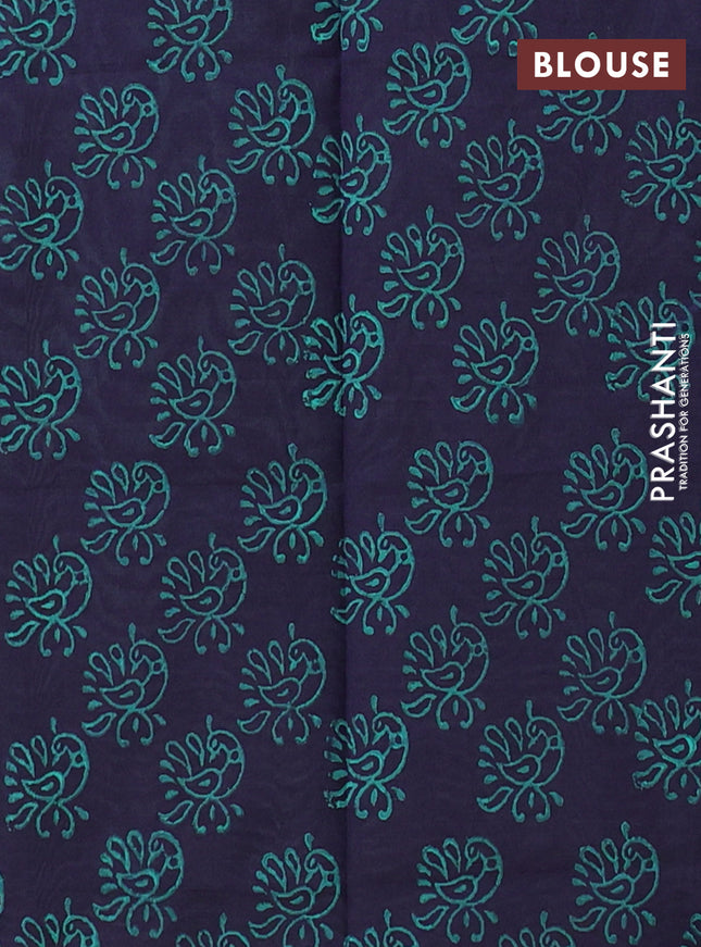 Semi silk cotton saree teal green and navy blue with embroided buttas in borderless style