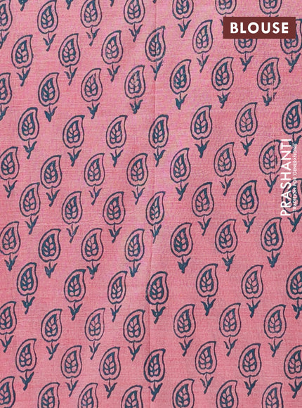 Semi silk cotton saree peacock green and pink shade with embroided buttas in borderless style