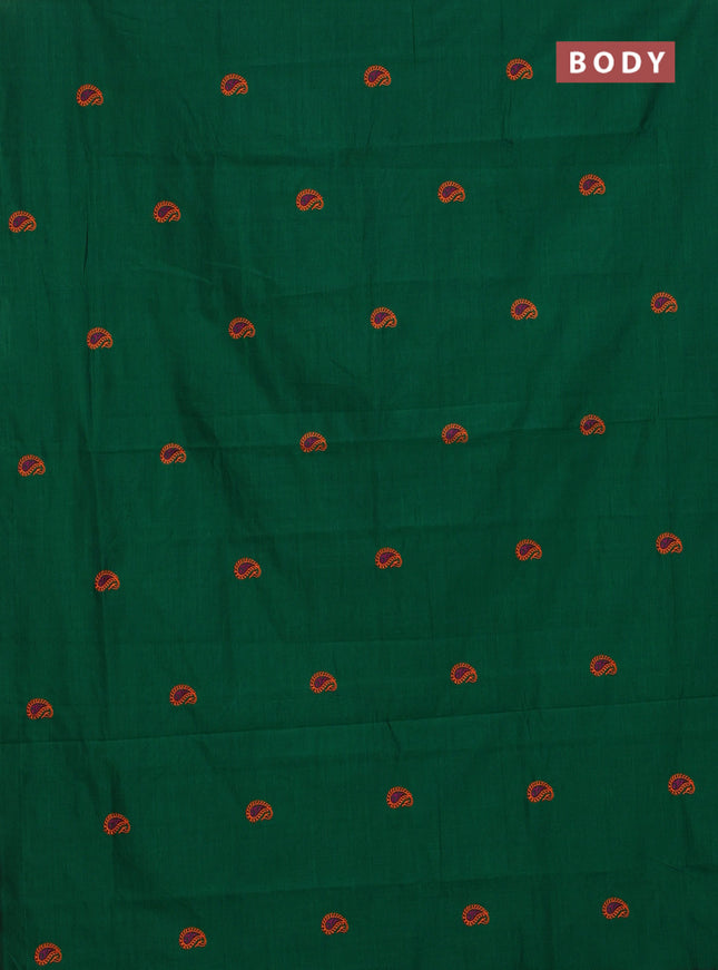 Semi silk cotton saree green and orange with embroided buttas in borderless style