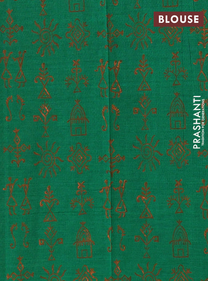 Semi silk cotton saree orange and green with embroided buttas in borderless style