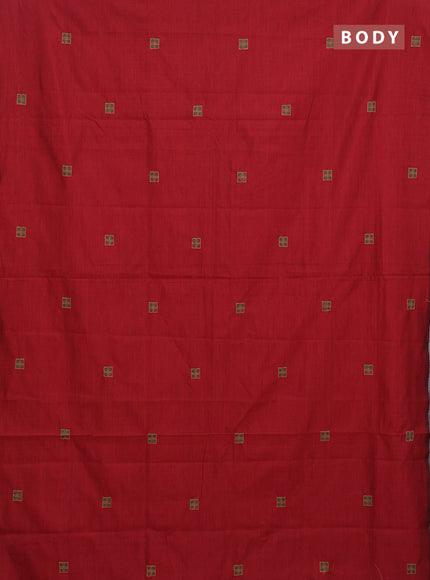 Semi silk cotton saree maroon and beige with embroided buttas in borderless style