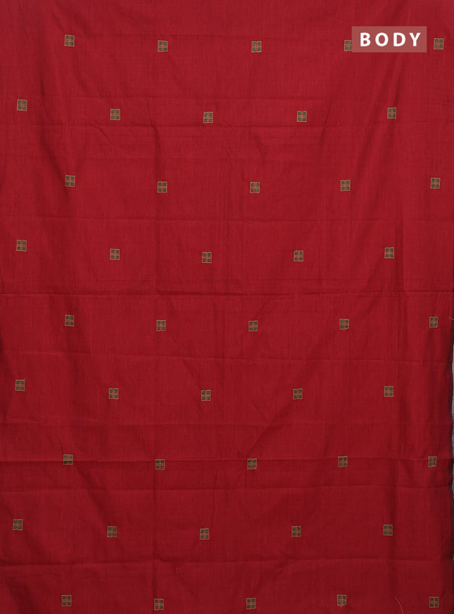 Semi silk cotton saree maroon and beige with embroided buttas in borderless style