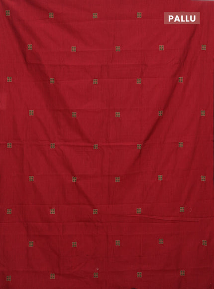 Semi silk cotton saree maroon and beige with embroided buttas in borderless style
