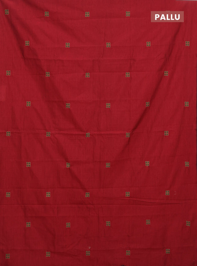 Semi silk cotton saree maroon and beige with embroided buttas in borderless style