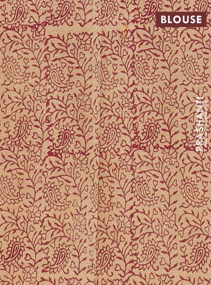 Semi silk cotton saree maroon and beige with embroided buttas in borderless style