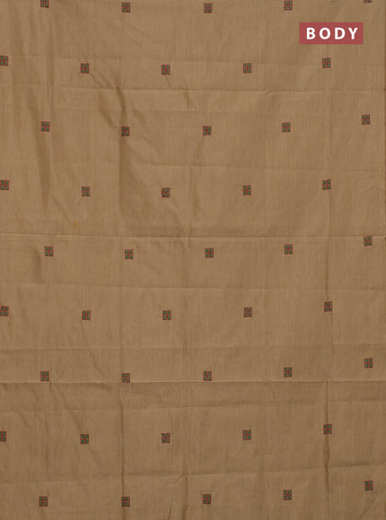 Semi silk cotton saree sandal and maroon with embroided buttas in borderless style