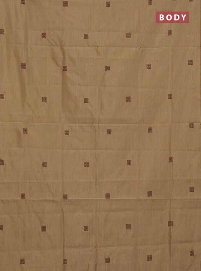 Semi silk cotton saree sandal and maroon with embroided buttas in borderless style