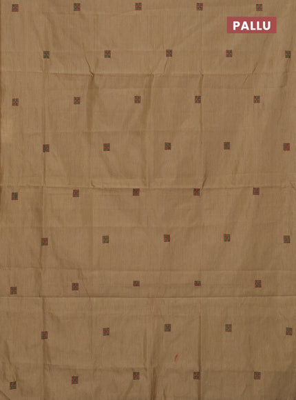 Semi silk cotton saree sandal and maroon with embroided buttas in borderless style