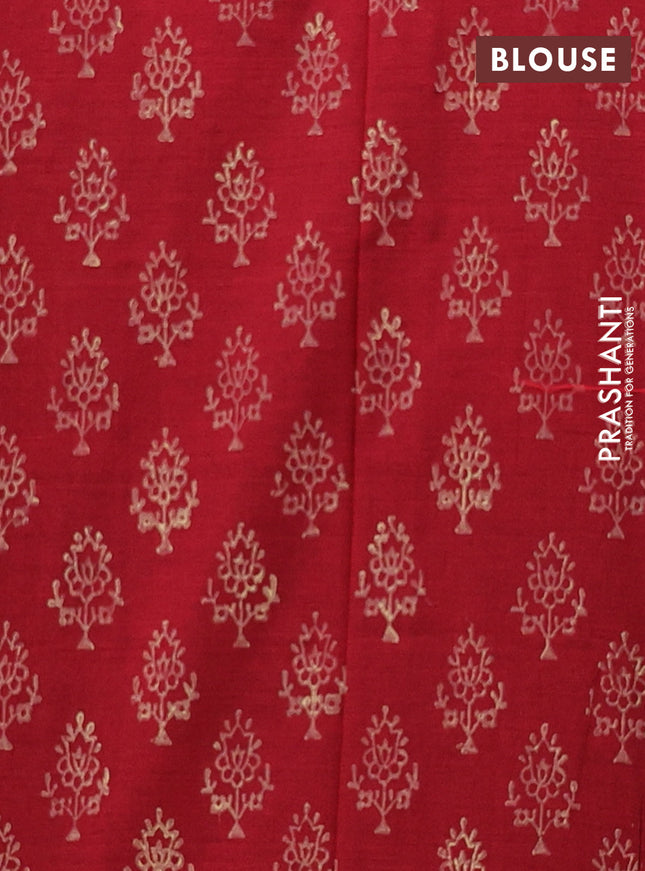 Semi silk cotton saree sandal and maroon with embroided buttas in borderless style