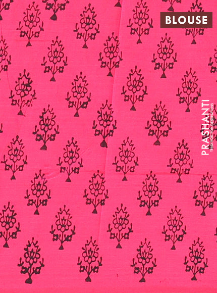 Semi silk cotton saree elephant grey and pink with embroided buttas in borderless style