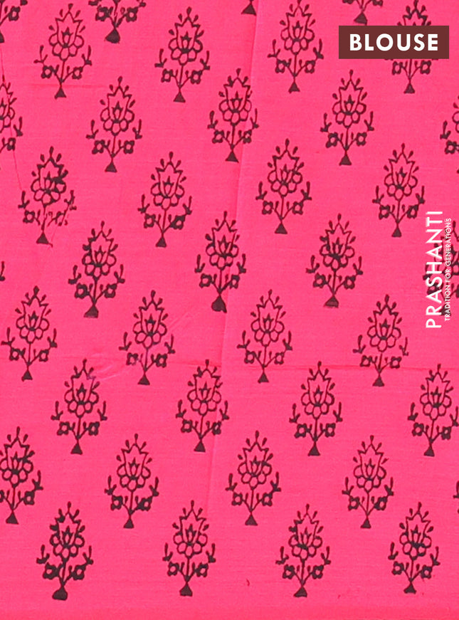 Semi silk cotton saree elephant grey and pink with embroided buttas in borderless style