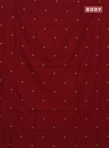 Semi silk cotton saree maroon and mustard yellow with embroided buttas in borderless style