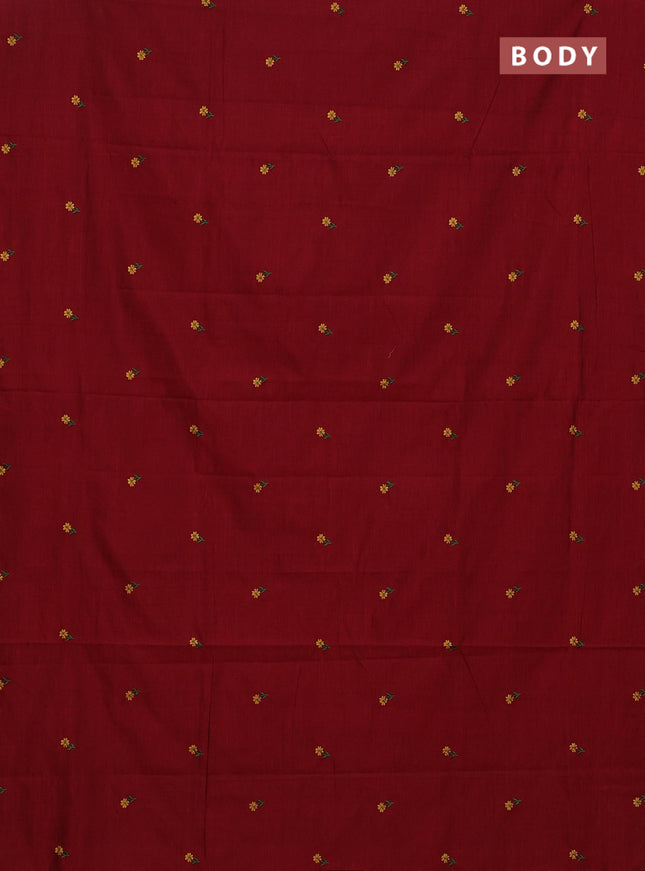 Semi silk cotton saree maroon and mustard yellow with embroided buttas in borderless style
