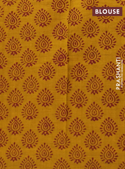 Semi silk cotton saree maroon and mustard yellow with embroided buttas in borderless style