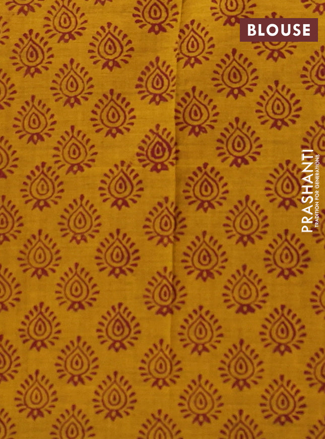 Semi silk cotton saree maroon and mustard yellow with embroided buttas in borderless style