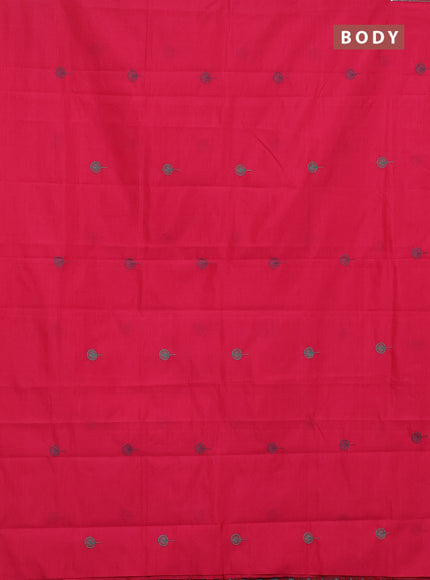 Semi silk cotton saree pink and grey with embroided buttas in borderless style