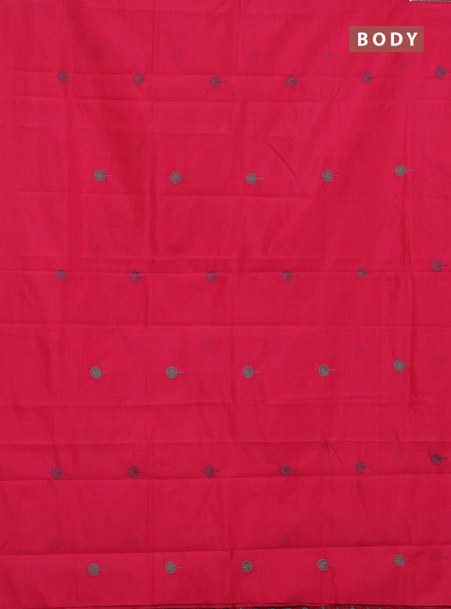 Semi silk cotton saree pink and grey with embroided buttas in borderless style