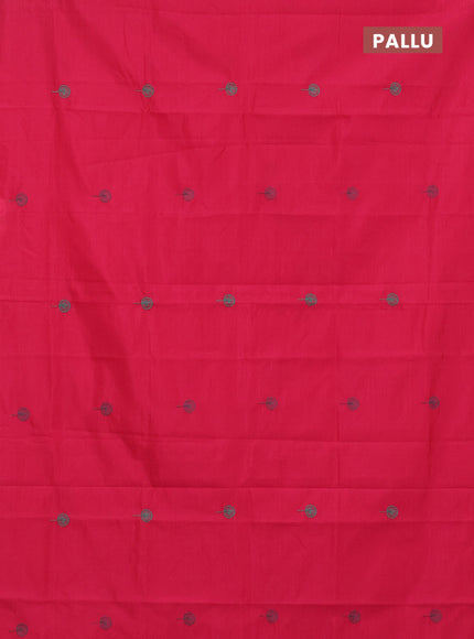 Semi silk cotton saree pink and grey with embroided buttas in borderless style