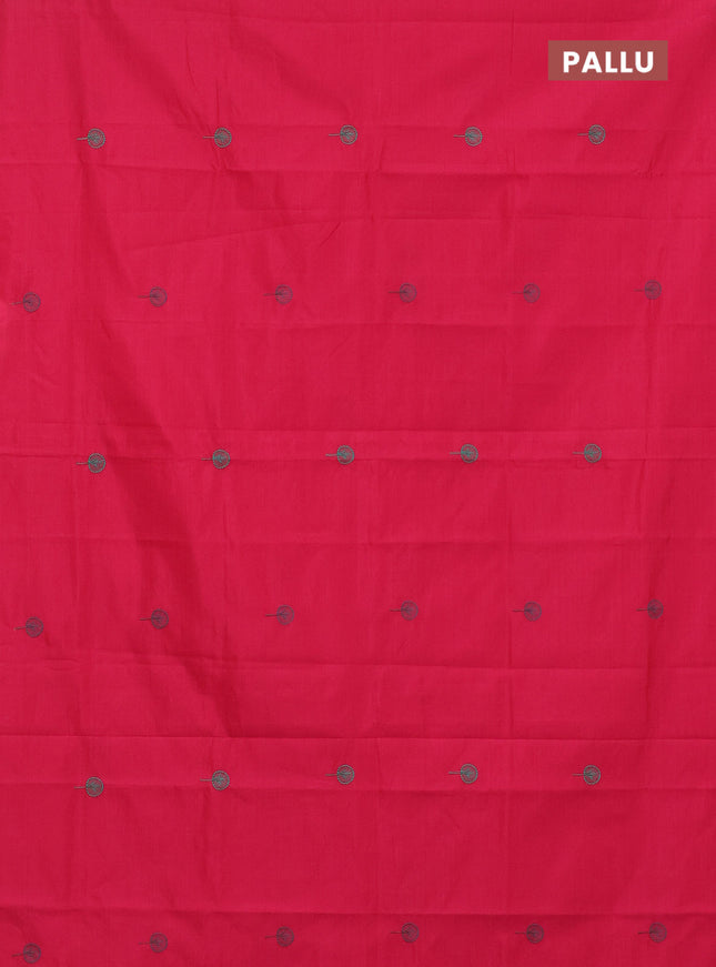 Semi silk cotton saree pink and grey with embroided buttas in borderless style