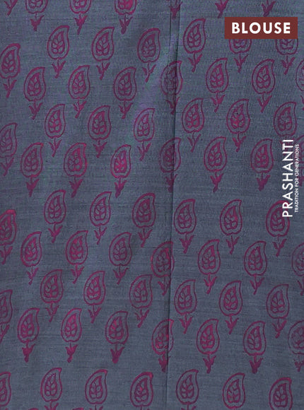 Semi silk cotton saree pink and grey with embroided buttas in borderless style