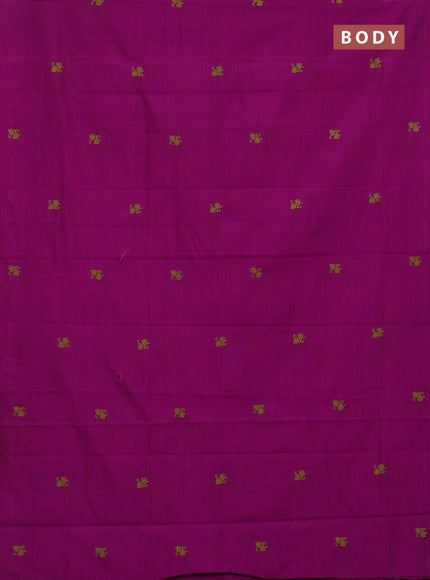 Semi silk cotton saree magenta pink and mehendi green with embroided buttas in borderless style