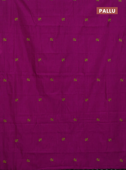 Semi silk cotton saree magenta pink and mehendi green with embroided buttas in borderless style