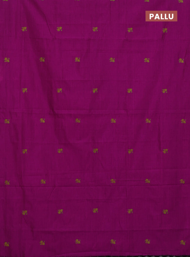 Semi silk cotton saree magenta pink and mehendi green with embroided buttas in borderless style