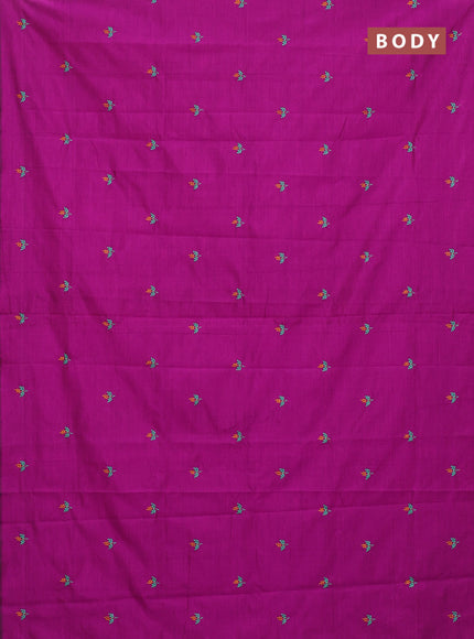 Semi silk cotton saree purple and teal green with embroided buttas in borderless style