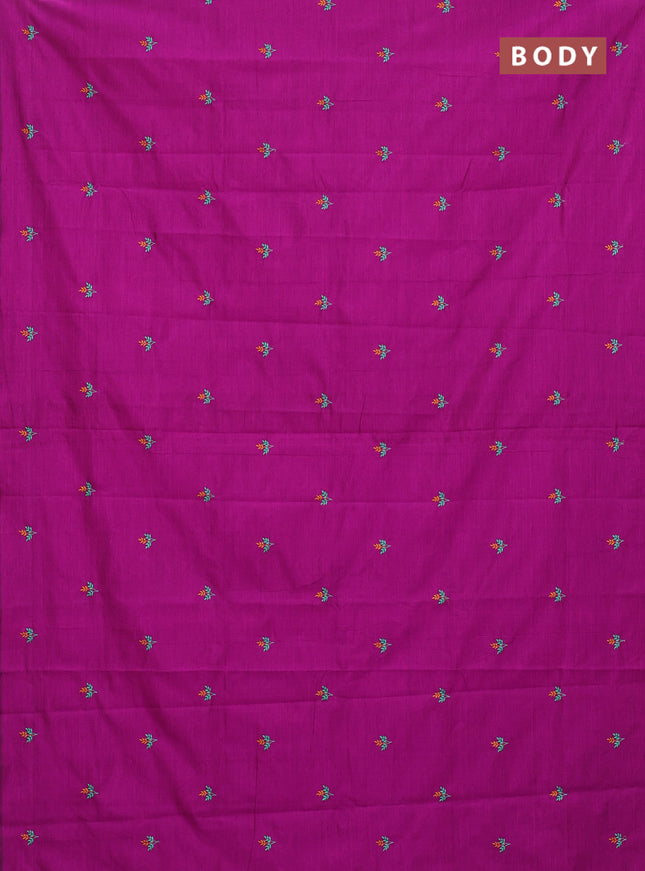 Semi silk cotton saree purple and teal green with embroided buttas in borderless style