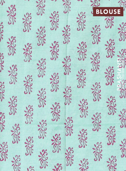 Semi silk cotton saree purple and teal green with embroided buttas in borderless style