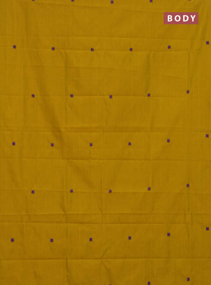 Semi silk cotton saree mustard yellow and blue with embroided buttas in borderless style