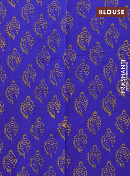 Semi silk cotton saree mustard yellow and blue with embroided buttas in borderless style