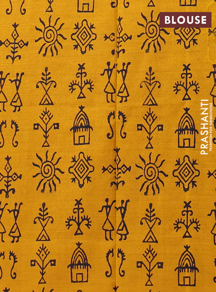 Semi silk cotton saree blue and mustard yellow with embroided buttas in borderless style