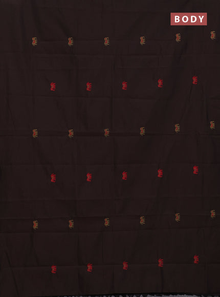 Semi silk cotton saree coffee brown and beige with embroided buttas in borderless style