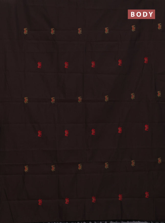 Semi silk cotton saree coffee brown and beige with embroided buttas in borderless style