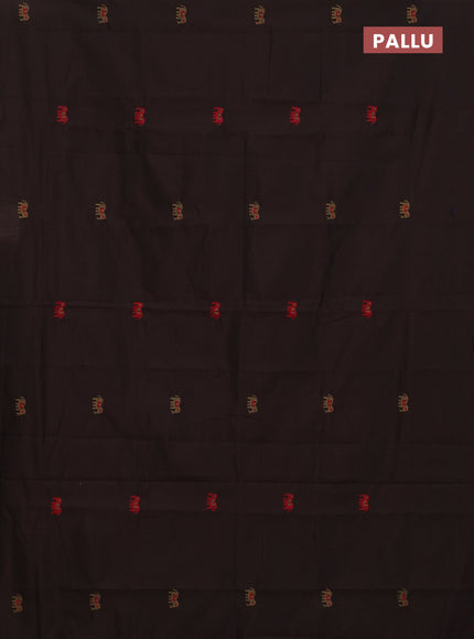 Semi silk cotton saree coffee brown and beige with embroided buttas in borderless style