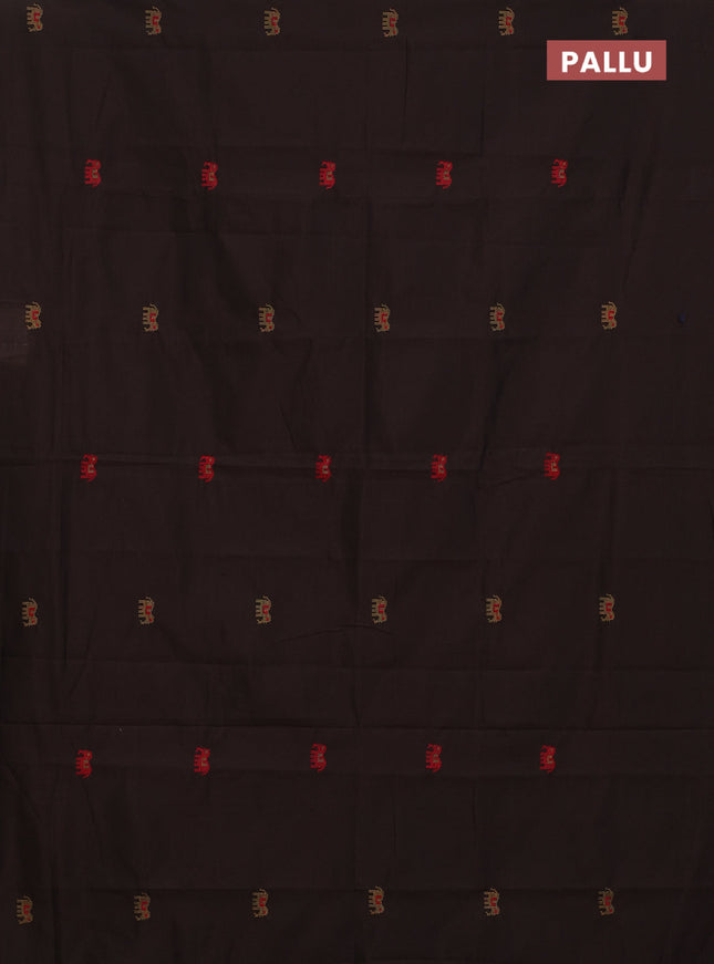 Semi silk cotton saree coffee brown and beige with embroided buttas in borderless style