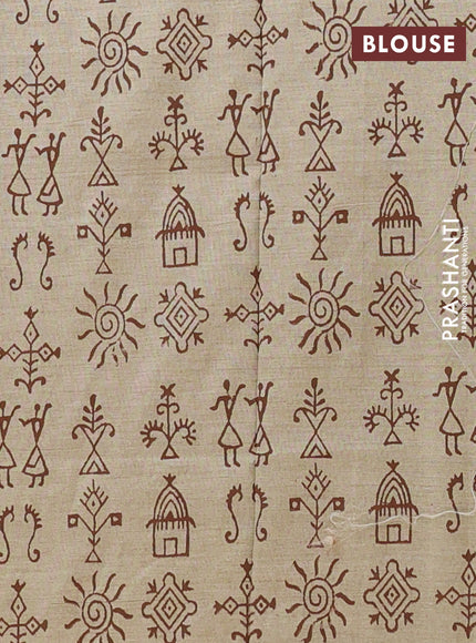 Semi silk cotton saree coffee brown and beige with embroided buttas in borderless style