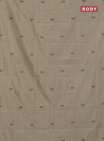 Semi silk cotton saree beige and brown with embroided buttas in borderless style