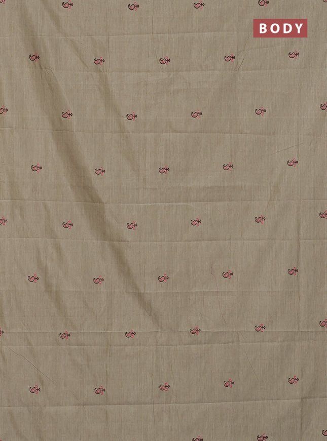 Semi silk cotton saree beige and brown with embroided buttas in borderless style