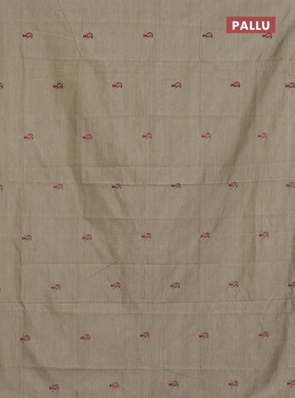 Semi silk cotton saree beige and brown with embroided buttas in borderless style