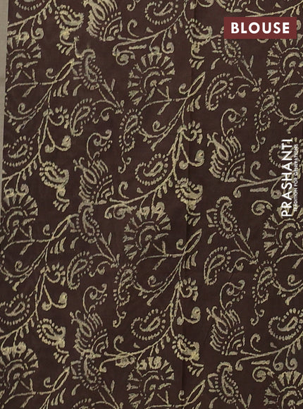 Semi silk cotton saree beige and brown with embroided buttas in borderless style