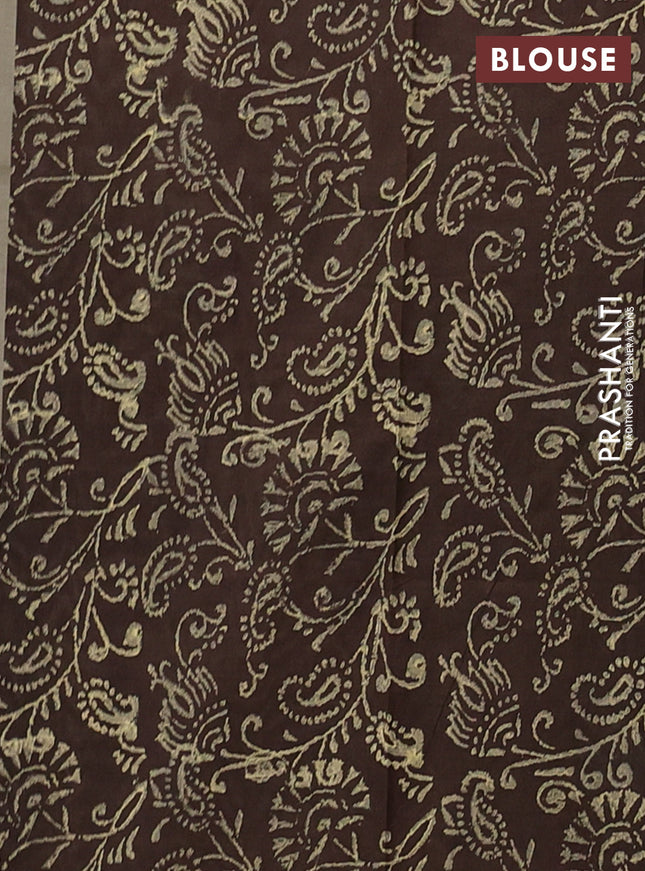Semi silk cotton saree beige and brown with embroided buttas in borderless style