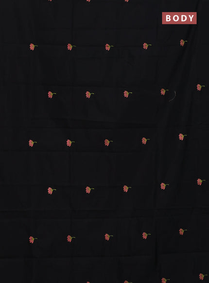 Semi silk cotton saree black and peach pink with embroided buttas in borderless style