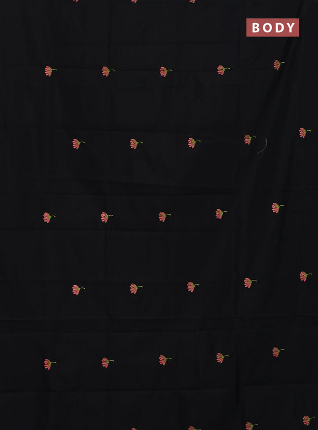 Semi silk cotton saree black and peach pink with embroided buttas in borderless style