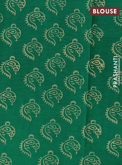 Semi silk cotton saree beige and green with embroided buttas in borderless style