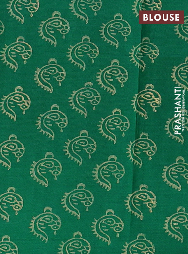 Semi silk cotton saree beige and green with embroided buttas in borderless style
