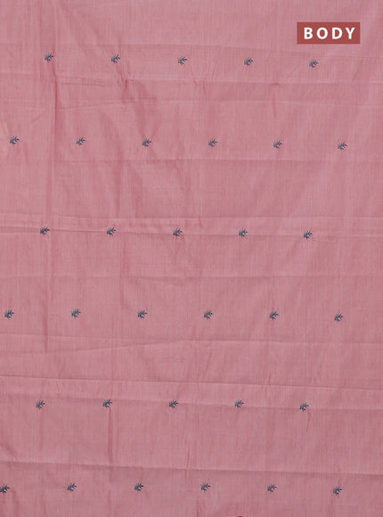 Semi silk cotton saree pastel pink and peacock green with embroided buttas in borderless style